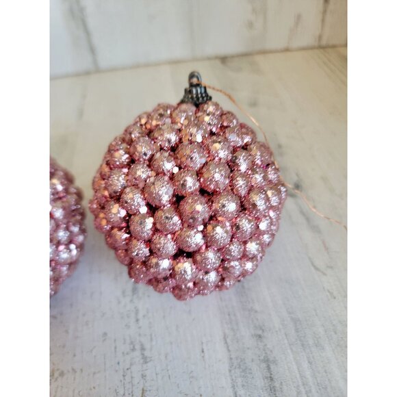 Pink ball glitter puff ball ornament Xmas set unique - Picture 4 of 6